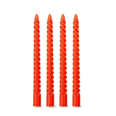 Imagen de flature Twisted Candles velas decorativas en espiral, 4 unidades, 2,2 cm de diámetro, cera parafina, 25 alto, bohemias, color rojo