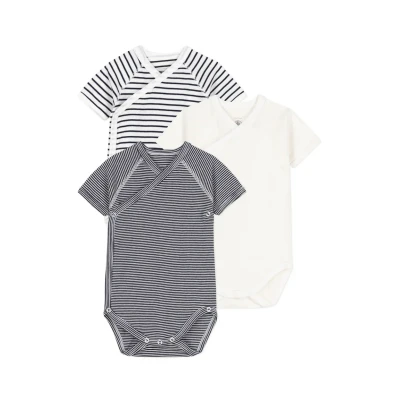 Imagen de Petit Bateau Short Sleeve 3 PACK SET Body para niños, Talla: 3m, Navy white
