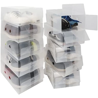 Imagen de Kurtzy Pack de 10 Cajas Plástico Transparente para Guardar Zapatos 31,7 x 20 12,8 cm Adecuadas Mujer, Hombre y Niños Plegables, Corrugadas Apilables Viajar