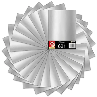 Imagen de lámina autoadhesiva para plóter DIN A4, 29,7 x 21 cm cada una, 621/631, de vinilo trazado, manualidades, rotulación, pegatinas (gris plateado brillante, juego 25)