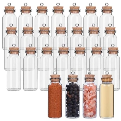 Imagen de BELLE VOUS Pack de 25 Mini Frascos Vidrio con Tapa Corcho y Tornillos Ojo 15 ml Botecitos Cristal Pequeños Herméticos para Regalitos Bodas, Fiestas, Especias, Cocina Mermelada