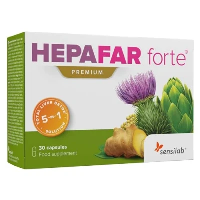 Imagen de Hepafar Forte Premium Detox Cardo Mariano, Zinc, Alcachofa, Selenio, Jengibre, Diente de Leon, Vitamina E Higado 30 Cápsulas para 15 días Alta Biodisponibilidad Sensilab