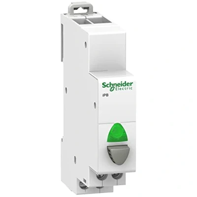 Imagen de Schneider Electric A9E18036 Acti 9 iPB Simple Gris Pulsadores con Indicador Luminos Verde 110 230V CA, 1NO, 82mm x 18mm 71.5mm, Blanco