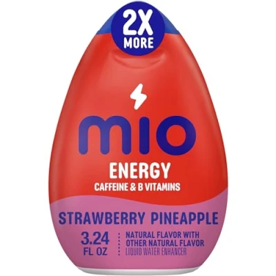 Imagen de MiO Energy Strawberry Pineapple Smash con sabor natural otros sabores naturales, mezcla de bebida líquida potenciadora agua cafeína y vitaminas B 2 veces más (botella 3.3 fl oz)