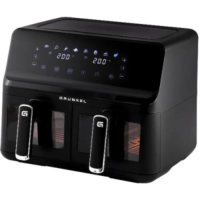 Imagen de Grunkel Freidora aire Air Fryer 8 programas y 2700W potencia DUAL TASTY FRYER. Panel digital Multifunción ventanal retroiluminada. Temporizador 60 minutos (2x4L, Doble)