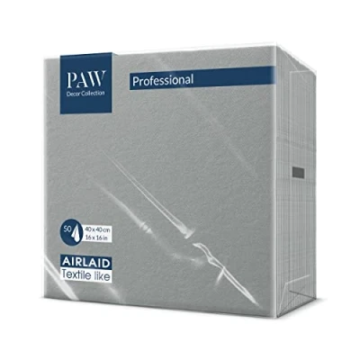 Imagen de PAW Servilletas Airlaid (40 x 40 cm) I 50 piezas Lisas Con aspecto de tela Elegante decoración mesa HoReCa Para ocasiones importantes como bodas, fiestas, Navidad Color: Gray