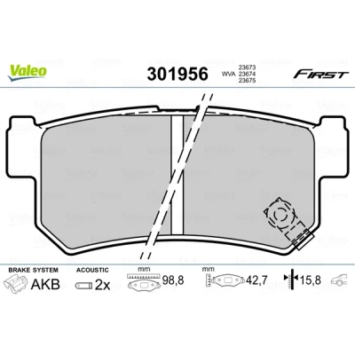 Imagen de VALEO 301956 Juego de pastillas freno Eje trasero con contacto avisador desgaste sin chapa antichirridos SSANGYONG: Rexton / 2, Kyron
