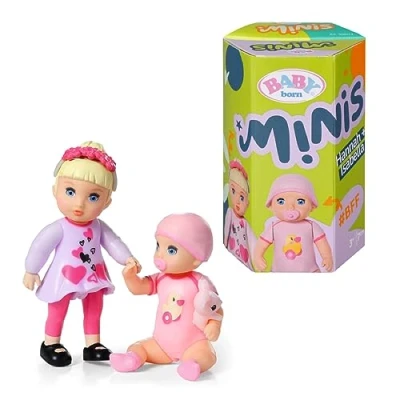Imagen de BABY born Minis Online Pack Doble 1 Isabella y Hannah 906026, muñeca de 6,5 cm con efectos cambio color 7 diadema removible, Adecuada para niños a partir 3 años