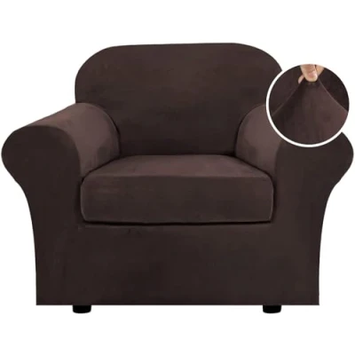 Imagen de LINGKY Funda De Sofá Terciopelo Universal con 2 Fundas Cojines Separadas, Felpa Elástica Ultra Suave Antideslizante Protector Muebles Fondo Elástico (Marrón,1 Plaza (80 120cm))