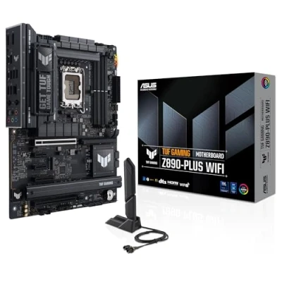 Imagen de ASUS TUF Gaming Z890 PLUS WiFi Placa Base ATX, 16+1+2+1(80A) etapas de Potencia, DDR5, PCIe 5.0 Compatible con GPU última generación, USB4, USB Frontal 20 Gbps, Cuatro M.2, Wi Fi 7, Intel 2,5 GB