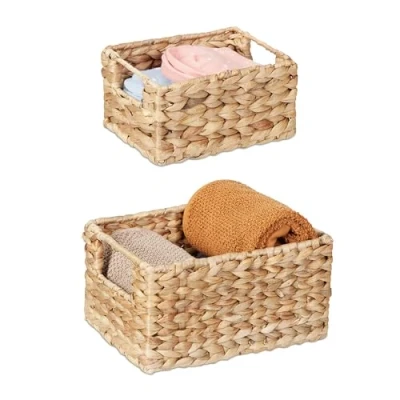 Imagen de Relaxdays Juego Almacenamiento Set 2 Cestas Almacenaje, Jacinto de Agua, Cajas Organizadoras Rectangulares Tamaños, Baño y Salón, Natural, Hierro, 11,5 x 15,5 20,5 cm