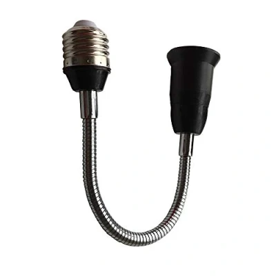 Imagen de DZYDZR E27/E26 Extensión de casquillo lámpara LED, cuello cisne flexible, E27 a E27, adaptador 39 cm, color negro