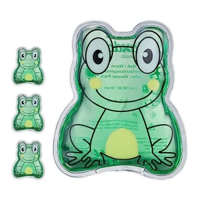Imagen de Relaxdays Bolsas Frío Calor Niños, Set de 4, Compresas Térmicas Rana, Sacos Gel Lesiones, 11 x 9 cm, Verde, 1,5 cm Aprox