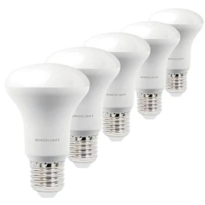 Imagen de SINCELIGHT Bombillas LED 8W con casquillo E27, reflector R63 difusor lechoso, foco sofer, blanco cálido 2700K, color rico RA≈85, paquete de 5