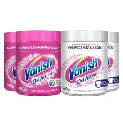 Imagen de Vanish Oxi Action Quitamanchas para Ropa Blanca y de Color, en Polvo, Sin Lejía Pack 4 x 960 g