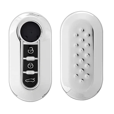 Imagen de kwmobile Carcasa para Mando Compatible con Fiat Lancia Llave de Coche Plegable 3 Botones Funda Llaves TPU Plateado Brillante