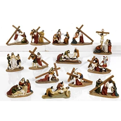 Imagen de PABEN Via Crucis Estatua de 14 estaciones resina, 16 cm, para Belén Pascua