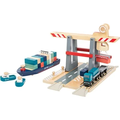 Imagen de Small Foot Company Terminal, Madera, con Puente móvil, Barco y contenedores, a Partir de 3 años Edad Juguetes, Multicolor (11378)