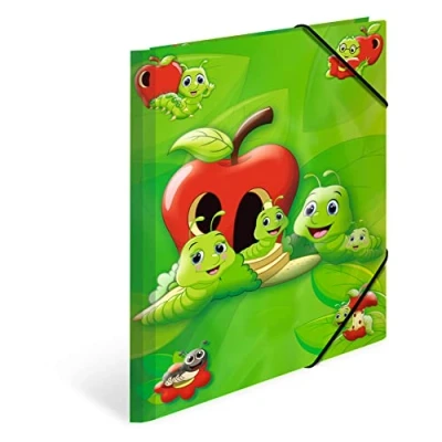 Imagen de HERMA 19592 Carpeta A4 Kindergarten Animales Fritz der Wurm, 3 unidades, portafolios de cartón con impresión interior y goma elástica, juego carpetas para niños niñas