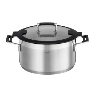Imagen de RÖSLE SILENCE PRO Olla universal de acero inoxidable 18/10, 24 cm bajo, tapa cristal, escala interior, apta para inducción, lavavajillas