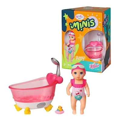 Imagen de BABY born Minis Bañera con Amy 906101, Muñeca de 6,5 cm accesorios exclusivos y cuerpo móvil para un juego realista, Adecuado niños a partir 3 años