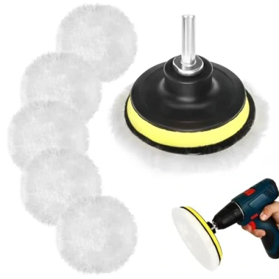 Imagen de Almohadilla de Pulido Lana, Pulir Coche con Disco Autoadhesivo, Juego Lana para Coche, Kit Adaptador Broca M10 el Encerado Lijado (80mm,7PCS)