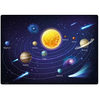Imagen de el protector de escritorio original para niños &quot;Planetas del espacio en sistema solar&quot; vinilo premium una sensación ergonómica escritura 60 x 40 cm antideslizante y lavable