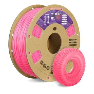 Imagen de OVERTURE Filamento de TPU Rollo Flexible 1,75 mm, Suave Para Impresora 3D 95A, Carrete 1 kg (2,2 libras), Precisión Dimensional +/ 0.02 mm(Rosa Brillante)