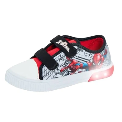 Imagen de Marvel Zapatillas de lona con luces intermitentes para niños Spiderman, blanco/negro/gris, 25 EU