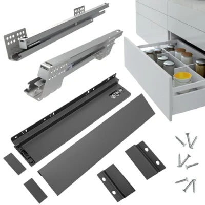 Imagen de Cajón en kit de extracción total para ambiente, dormitorio, baño, cocina, oficina Nuevo diseño slim, carga 40 kg, guías sincronizadas (H 120 mm P 300 mm)