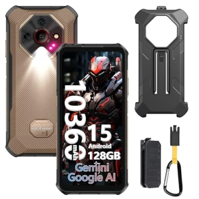 Imagen de Ulefone Armor X16 Movil Resistente 2025, Android 15 Smartphone 12GB+128GB/SD 2TB 10360mAh Teléfono Movil, Cámara 48MP+16MP+20MP, 6,56 3 Slots/Flashlight/Octagon Dome Inspired Design/OTG/NFC Ámbar