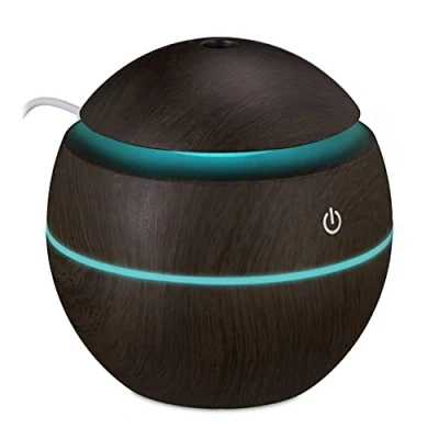 Imagen de Relaxdays Difusor de Aromas, Agua con Aceites Esenciales, Humidificador ml, Led Efectos Color, USB, Marrón Oscuro
