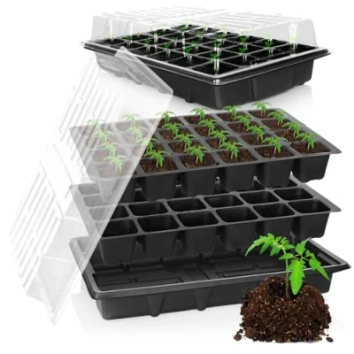 Imagen de com four® Kit de Cultivo 8 Piezas, Juego con bandejas Agua, Cubierta Invernadero y para macetas el Plantas Interior (08 Part 38x25cm)