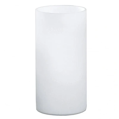 Imagen de Eglo Geo lámpara de mesa minimalista, mesilla noche cristal opalino mate, salón en blanco, con interruptor, casquillo E14