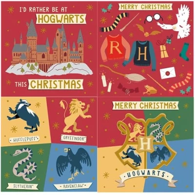 Imagen de Danilo Promotions Limited HPXB2 Tarjeta de Navidad oficial Harry Potter, 20 tarjetas, 4 diseños diferentes