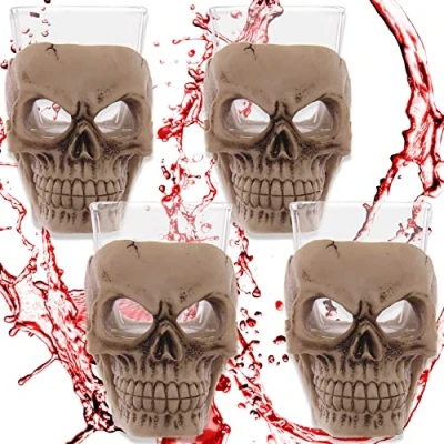 Imagen de Juego de 4 vasos chupito con diseño calavera (5 cl), altura 7 cm, regalo para fiestas