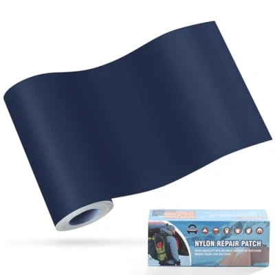 Imagen de Parches de nailon autoadhesivos, OAZ 10x160 cm parche reparación impermeable autoadhesivo, autoadhesivo Azul marino, para tiendas campaña, plumíferos, sacos dormir