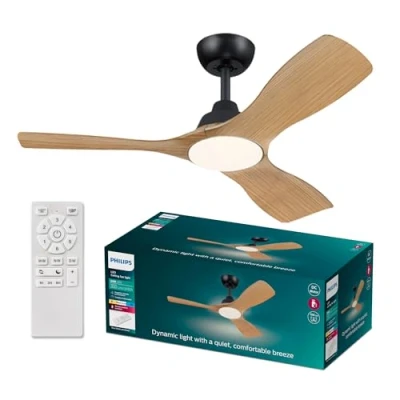 Imagen de Ventilador de techo Philips Olas 28 W + 24 W, LED, 3 Velocidades, Negro/Madera