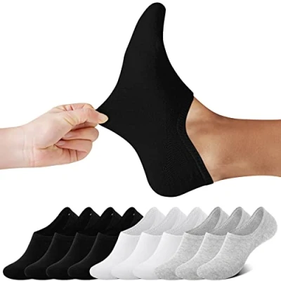 Imagen de FALARY Calcetines Mujer Hombre 10 Pares Cortos Invisibles tobillero Algodon Silicona Antideslizante Verano Gris blanco y negro 35 38