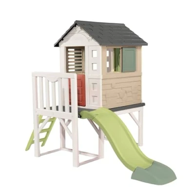 Imagen de Smoby Life Casa de la Playa Casita Exterior Juegos con Plataforma 70 cm, tobogán, Ventanas, Puerta Baja, Escalera, contraventanas, protección Anti UV, Material Reciclado,+2 años (7600810802)