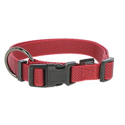Imagen de GOLEYGO correa para perros plana + collar, color rojo, tamaño M 1,4 2 m, cierre magnético seguro, incluye pin adaptador, pequeños y grandes hasta 60 kg, carga máxima 200 kg