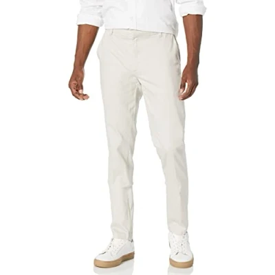 Imagen de Amazon Essentials Pantalón chino elástico de corte ajustado, resistente a las arrugas, con parte delantera lisa Hombre, Piedra, 40W / 29L