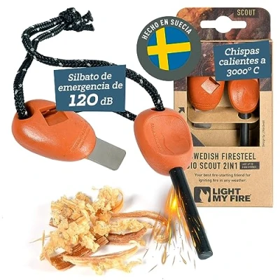 Imagen de Light My Fire Pedernal de Supervivencia Profesional Scout Herramienta Encendedor Ferrocerio para Kit Acampada Magnesio y Acero 2 en 1 3000 Encendidos