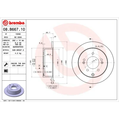 Imagen de BREMBO COATED DISC LINE 08.B667.11 Disco de freno 262 10 5 macizo revestido altamente carbonizado con tornillos KIA: Soul I
