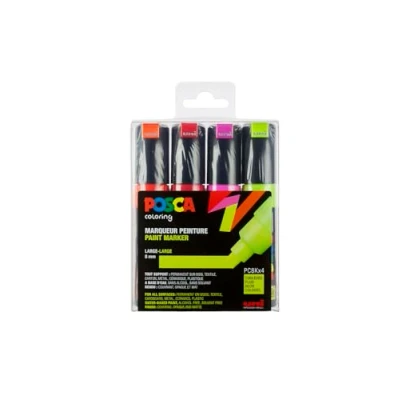 Imagen de Uni Ball 182605 Posca Rotulador con Punta biselada Ancha, 4 Unidades, neón