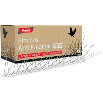 Imagen de Pack de 5 Metros Pinchos Antipalomas Remi Hogar Púas para Palomas Acero Inoxidable Ahuyenta Efectivo 10 Tiras 50cm Montadas Con base transparente