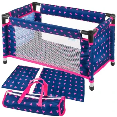 Imagen de Kinderplay Cuna De Viaje para Muñecas Juguete, La se Desmonta Fácilmente y Guarda en Una Bolsa Mano, Muñeca hasta 46 cm, KP0400T