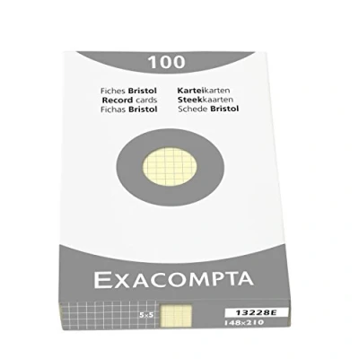 Imagen de Exacompta Bristol Tarjeta de registro, Cuadrícula (5x5), A5, paquete 100 tarjetas, Amarillo, tarjetas