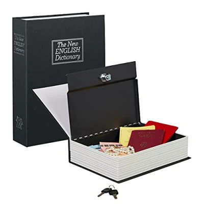 Imagen de Relaxdays 10020800_46 Caja Fuerte Libro con Cerradura Combinación, Acero, Negro, 27 x 20 6.5 cm, 27x20x6.5 cm