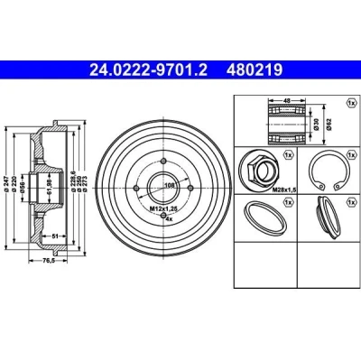 Imagen de ATE 24.0222 9701.2 Tambor de Freno con cojinete rueda, anillo sensor ABS 273,0 CITROËN: C Elysée Berlina, C3 II norauto, oscaro, mister auto
